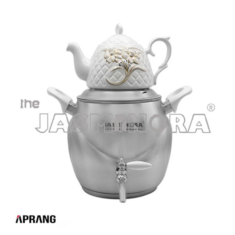 کتری قوری جاسمینورا مدل اکو 2 طرح دو خط دسته سفید - استیل