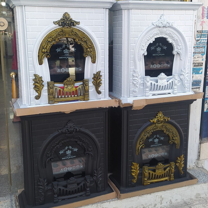 بخاری گازی طرح شومینه بهکاران مدل پرنس T-28000 ظرفیت 28000-مشکی طلایی