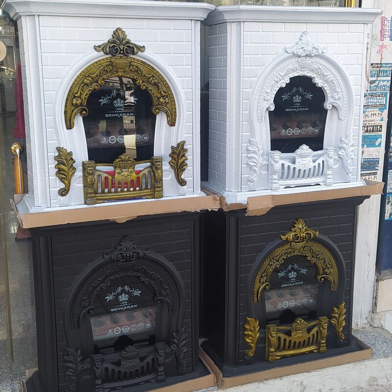 بخاری گازی طرح شومینه بهکاران مدل پرنس T-28000 ظرفیت 28000-سفید طلایی